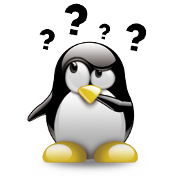 A penguin with question marks above its head