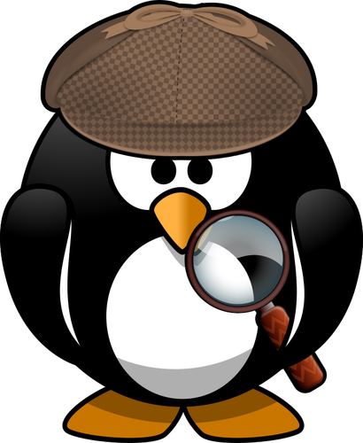 A cartoon penguin doing an impression of Sherlock Holmes