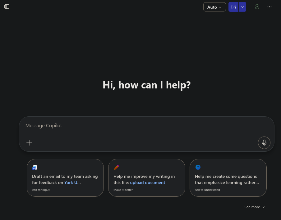 a screenshot of Microsoft 365/Copilot main landing page